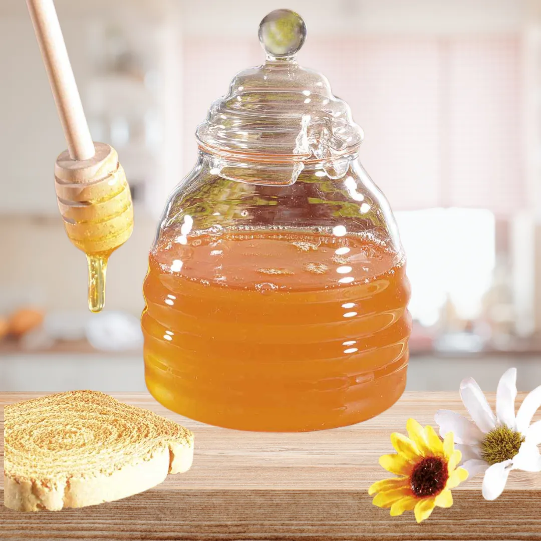 Barattolo porta miele in vetro 500 ml con cogli miele in legno - immagine 2