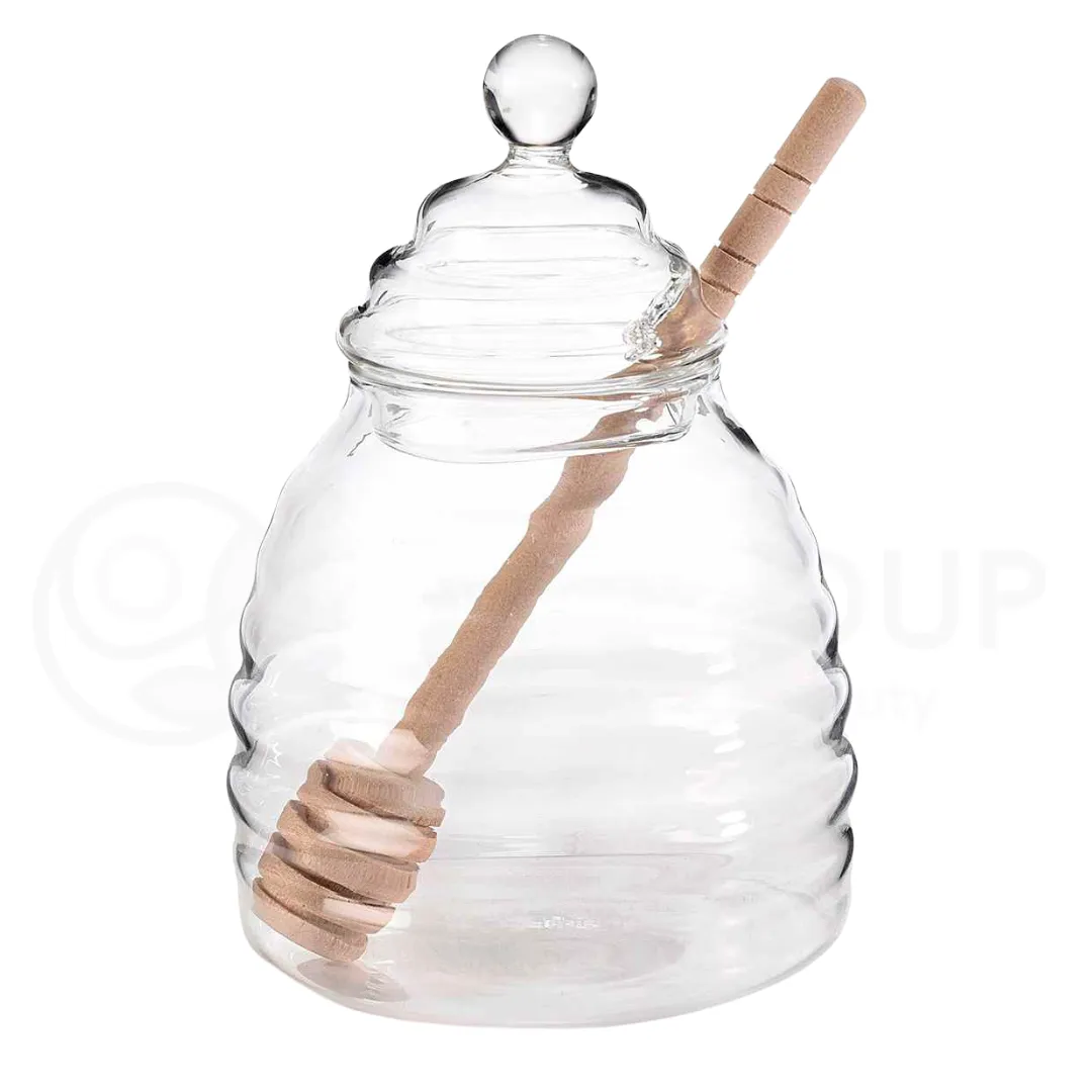 Barattolo porta miele in vetro 500 ml con cogli miele in legno