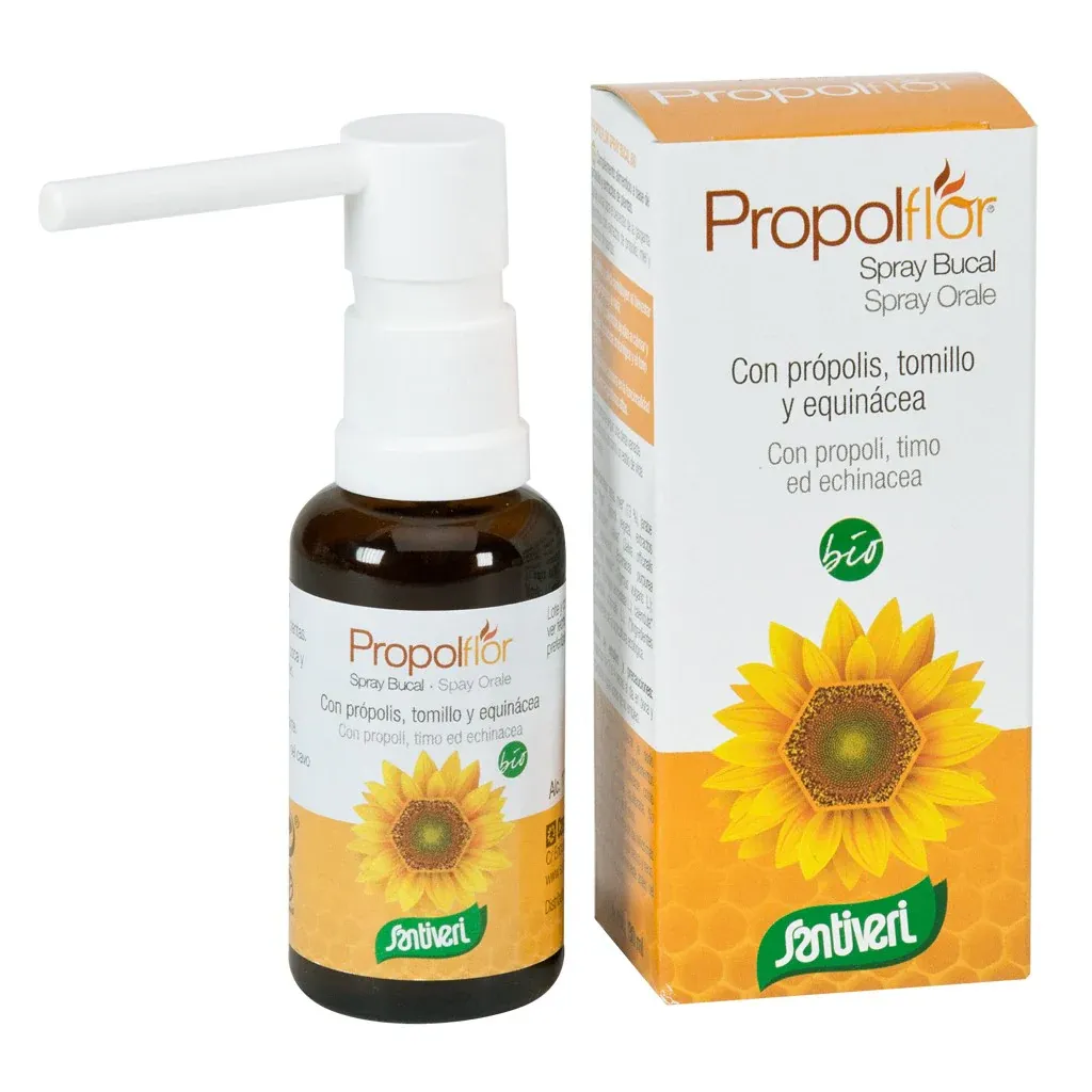 Propoly Spray Orale Bio 30 ml, utile per il benessere di gola e naso. Santiveri