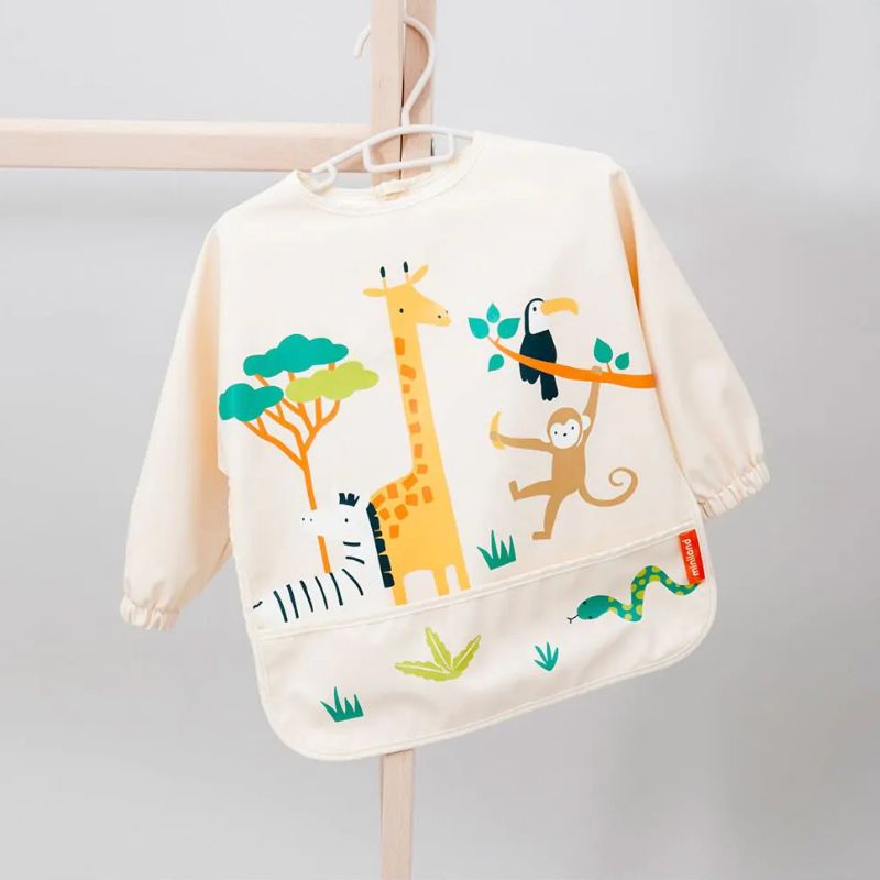 Miniland Bavaglino Impermeabile con Maniche e Tasca Soft Biby Jungle - immagine 2